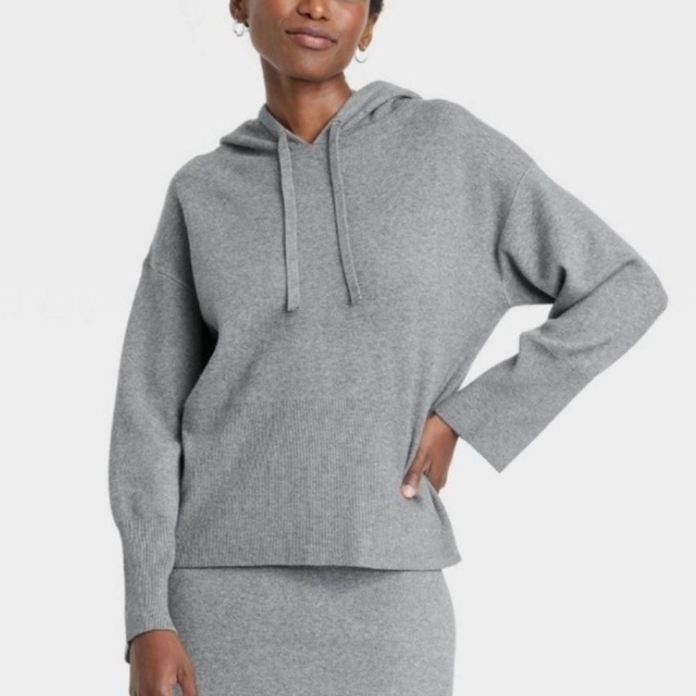 A New Day Cashmere Feel Cozy Knit Hoodie Sweatshirt - Gray Size Medium NWT